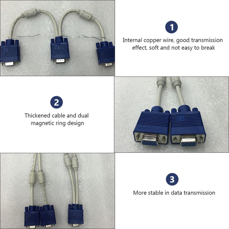 VGA Splitter Cable 1 Male to 2 Female Adapter 0 3 Meter Dual Monitor Display Duplication - Image 3